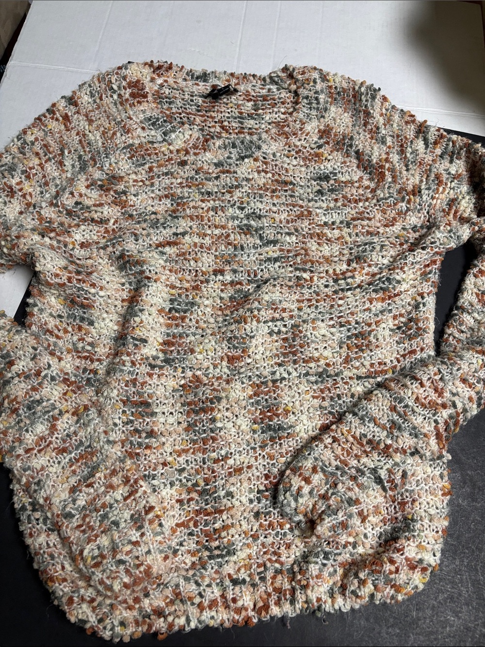 Lumiere Cream Open-Weave Sweater with Rust and Sage Accents